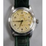 A gentleman's stainless steel mid-size Tudor Oyster wrist watch, on associated strap.