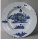 A Bristol delftware blue and white dish, mid 18th century 30cm, cracked