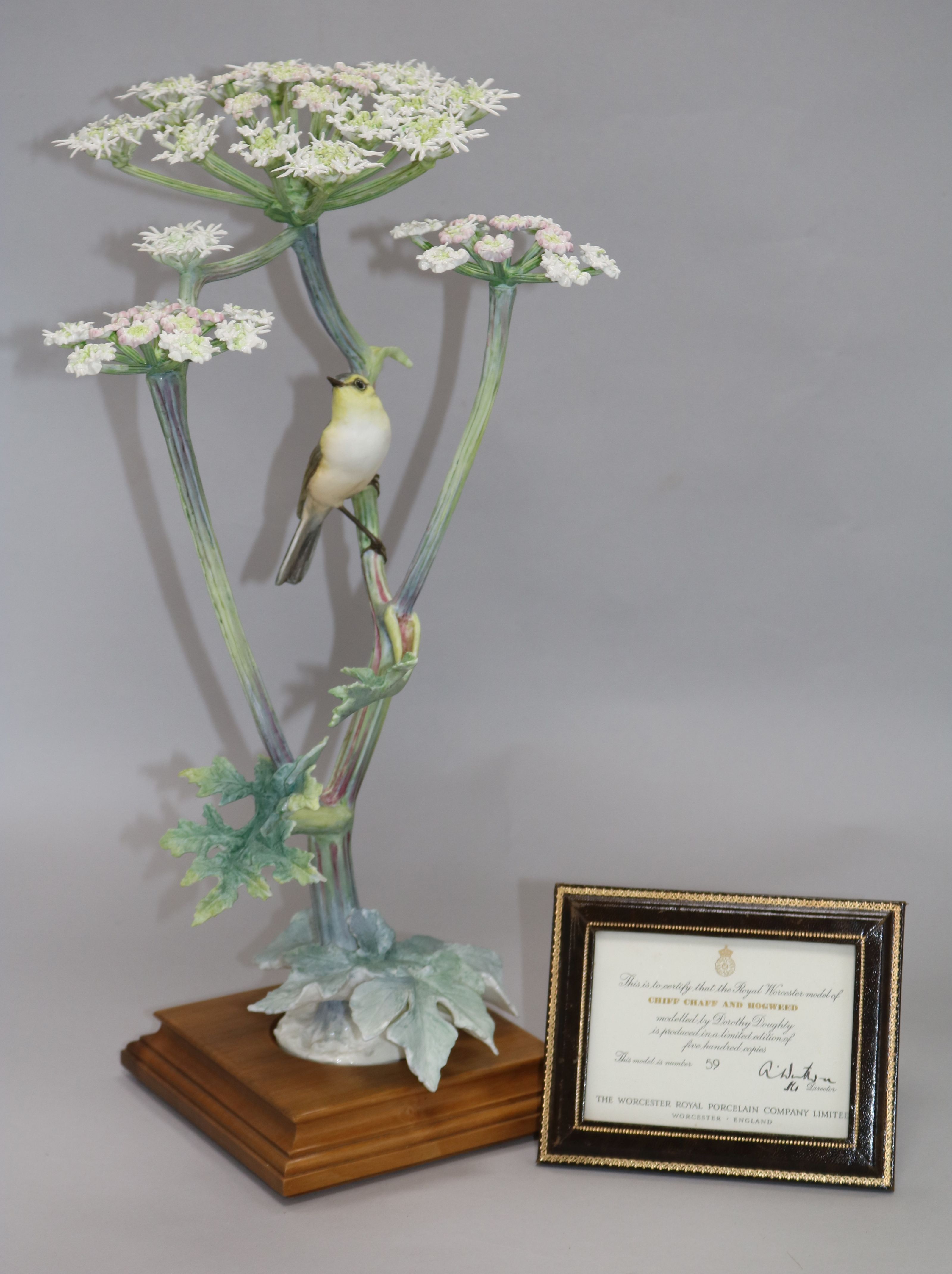 A Royal Worcester "Chiff Chaff and Hogweed" limited edition model by Dorothy Doughty, with