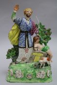 A late 18th century staffordshire group of Abraham and Elijah height 28cm