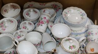 A group of assorted teawares including Colclough Camilla pattern and Old Foley storage jars