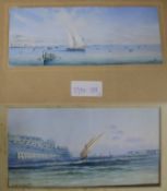 Vincenzo D'Esposito, two gouaches, Harbour scenes, Valetta, Malta, signed 10 x 26cm & 13 x 26cm.