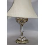 A 19th century painted and gilt white overlaid glass lustre, mounted as a table lamp, with spear