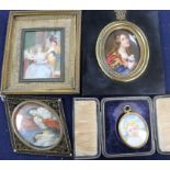Four assorted miniatures including enamelled porcelain