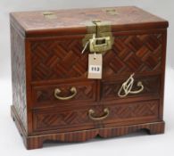 A Chinese brass mounted hardwood casket width 41cm