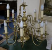 A Dutch style brass electrolier drop 60cm