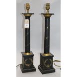 A pair of parcel guilt black painted table lamps Height: 57cm