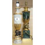 Two parcel gilt simulated marble table lamps largest 47cm