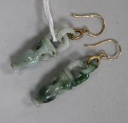 A pair of 9ct gold and jade drop earrings, modelled as hanging flower baskets, basket 30mm.