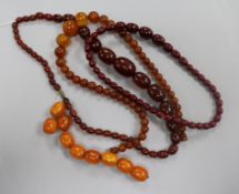 Mixed simulated amber necklaces.