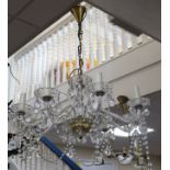 An early 20th century moulded and cut glass eight light chandelier drop 34cm
