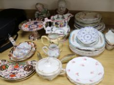 A collection of assorted ceramics including a 1835 animal jug, Crown Derby dishes and German