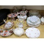 A collection of assorted ceramics including a 1835 animal jug, Crown Derby dishes and German