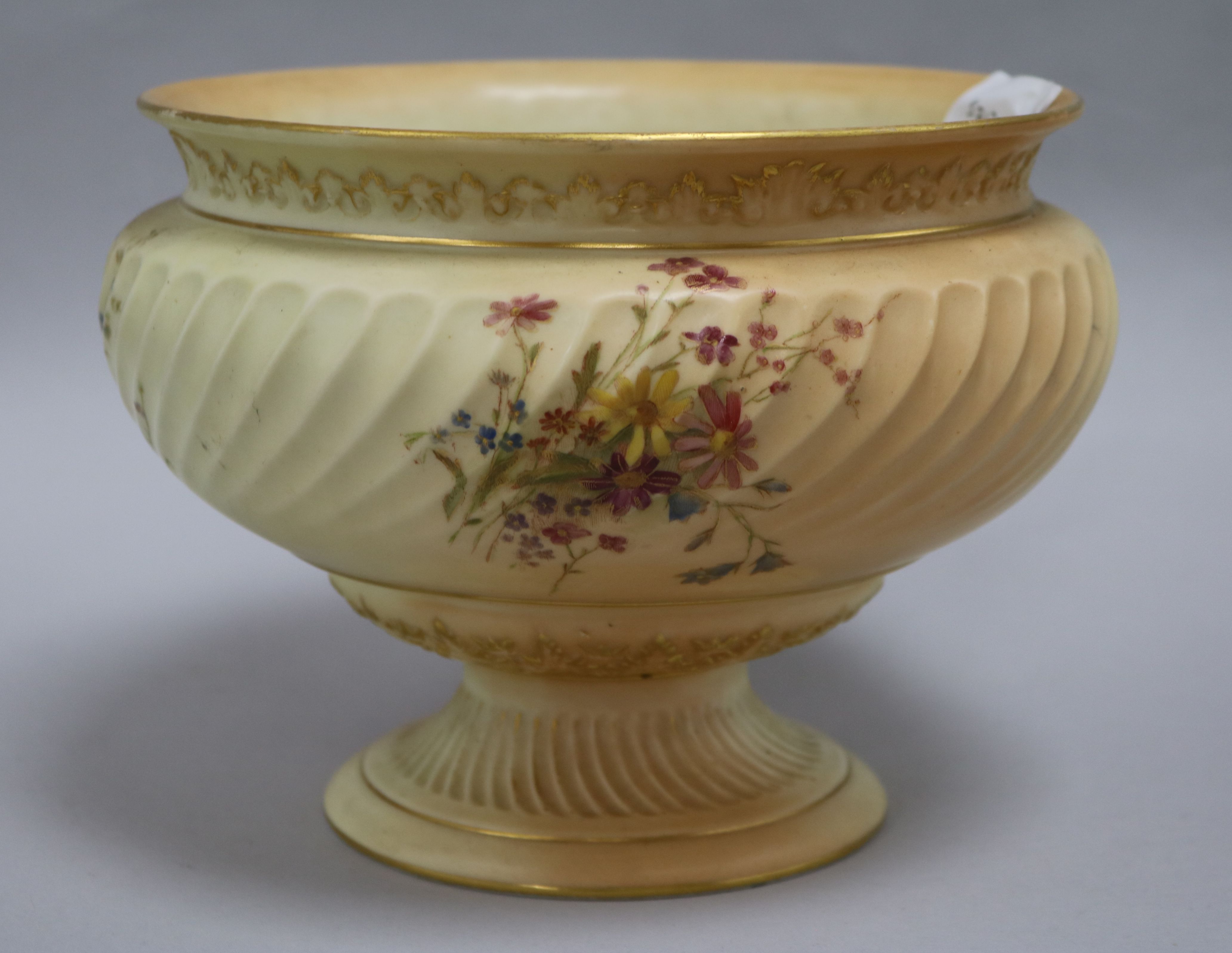 Royal Worcester blush bowl decorated with flowers. height 16cm