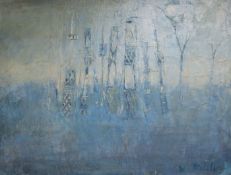 Keith Mitchell, oil on canvas, 'Blue Totems', signed and dated '65 50 x 65cm