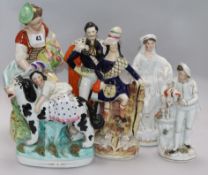 Six Staffordshire figures