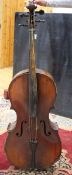 A full sized cello bearing label 'Arthur Richardson ...' and two bows (one silver mounted), the