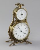 A late 19th century French brass compendium, the 3.25 inch Roman and Arabic dial with single train