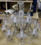 A 20th century cut and moulded glass chandelier, with beaded drops diameter 63cm drop 48cm