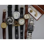 Six assorted gentleman's wrist watches and other miscellaneous items.