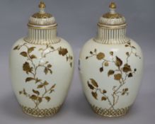 A pair of victorian derby vases and covers height 26cms