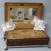 A collection of Chinese mother of pearl counters and an Indian sandalwood sewing box