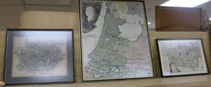 Dutch School, coloured engraving, Map of Hollandia, 56 x 48cm, a city map of Le Haie, 23 x 33cm