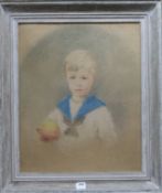 English school watercolour and pencil, portrait of a boy 63 x 51cm