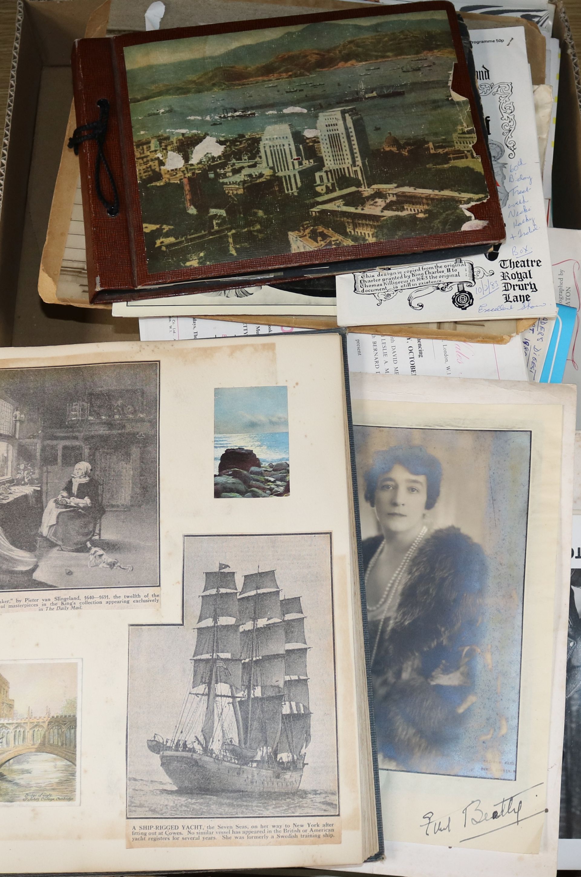 A box of ephemera, photos & theatre programmes