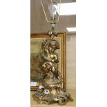 A 19th century French bronze table lamp, modelled as a putto 38cm