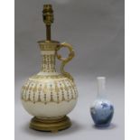 A Worcester? gilt blush porcelain table lamp and a Royal Copenhagen vase