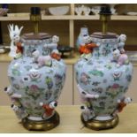 A pair of Chinese famille rose vases now converted to lamps height 40cm