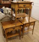 Three beech side tables W.64cmFrom the estate of the late Sheila Farebrother.