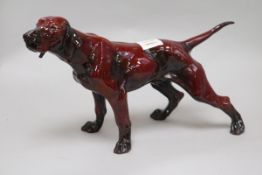 An Italian flambe glazed model of a pointer H.25cm.From the estate of the late Sheila Farebrother.