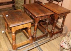 Three oak joint stools W.45cm and 40cm