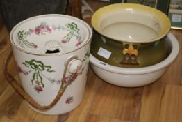 A wash pail, a jardiniere and basin