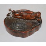 Folk Art . A French fruitwood inkwell carved with a sailor 17cm.