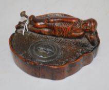 Folk Art . A French fruitwood inkwell carved with a sailor 17cm.