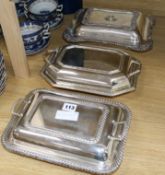 Three silver plated entree dishes