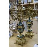 A pair of bronze and marble six branch candelabra height 61cm