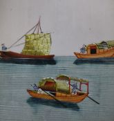 Chinese School, six gouache on pith paper, studies of junks and other watercraft, 15 x 14cm