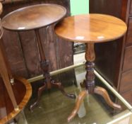 A Victorian mahogany circular tilt top wine table, and an Edwardian inlaid mahogany wine table W.