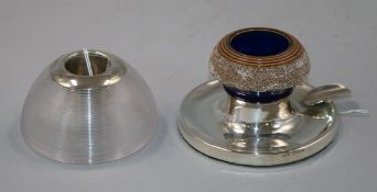 A late Victorian silver mounted ribbed glass match tidy, London, 1895 and a later silver mounted