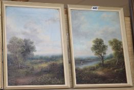 19th century English School - oil on canvas, rural landscapes, a pair, indistinctly signed, 35 x