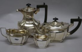 A plated four piece tea and coffee service