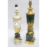 Two parcel gilt simulated marble table lamps largest 47cm