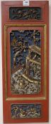 A Chinese gilt and red lacquered relief panel 84 x 32cm