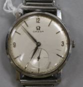 A gentleman's 1940's? stainless steel Omega manual wind wrist watch.