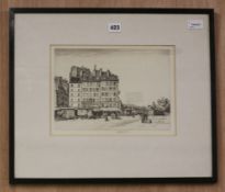 Stanley Anderson, etching, 'Quai de Montebello, Paris', and Kenneth Holmes, etching, 'Harbour