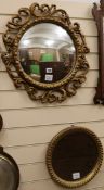 Two gilt carved wood framed wall mirrors W.50cm and 35cm